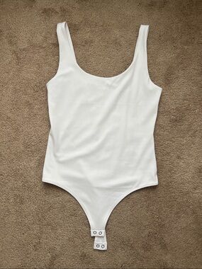Express Double Layer Body Contour White Bodysuit - Scoop Tank Top